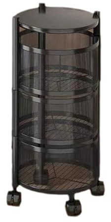 cadciehe Chariot de rangement de cuisine, panier rotatif circulaire, grand support de rangement avec roulettes à 360 degrés, étagère en fil métallique pour fruits et légumes, étagère avec couvercle