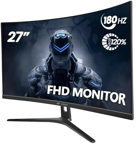 CRUA 27 Zoll Curved Gaming Monitor 240Hz, PC Bildschirm Full HD 1080P, Rahmenloses Computer Bildschirm mit FreeSync und Eye Care Technologie, unterstützt VESA