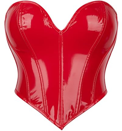 KBOPLEMQ Corsetto in pelle da donna, con reggiseno push up, senza cuciture, imbottito, morbido, senza cuciture, elasticizzato, per clubwear in ecopelle, corsetto senza spalline, top con chiusura lampo