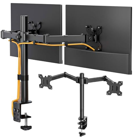 ZENTIKA Dual Monitor Stand - Double Monitor Arm for 13-32 inch LCD LED Screens - Adjustable Dual Arm with Tilt Swivel Rotation Fits 75/100 VESA Mount