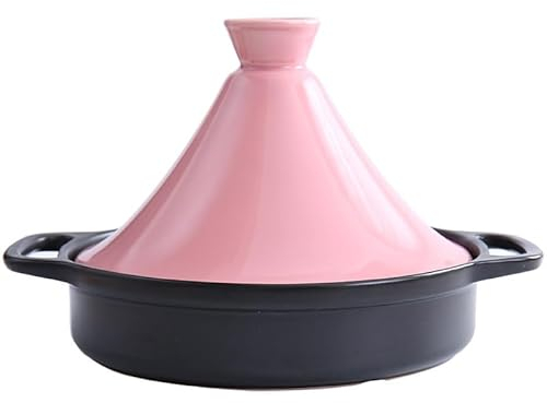 Yiustldd Tajine-Kochtopf aus Gusseisen, Tajine aus keramikemailliertem Gusseisen mit Verbrühungsschutzgriffen, ofen- und spülmaschinenfest,Rosa