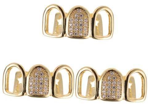 PACKOVE 3sätze Goldene Zahnschmuck Grills Mit Einzigartigem Hohl-design Für Männer Und Frauen Hip-hop-stil Für Partys Und Besondere Anlässe Bequem Und Sicher Tragbar Aus Gefertigt