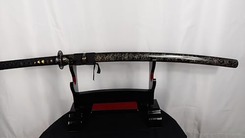 Generisch Osaka Katana Samurai Schwert - scharf, echt & handgeschmiedet - gefaltetes Katana Schwert ohne Ständer - echter Japanischer Kohlenstoffstahl - Schwarz (Black) Deko Katanas