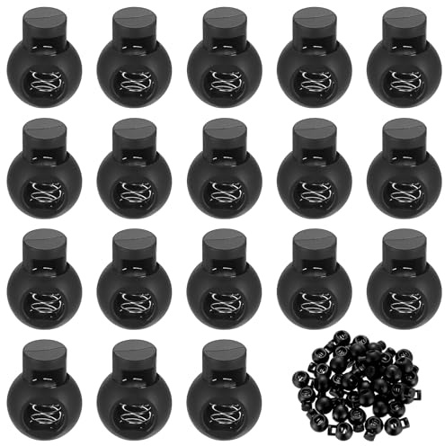 90 Kordelstopper 1-Loch, rund, schwarz, für Schuhe & Rucksack | Kunststoff, für Schnüre und Seile, leicht zu bedienen, praktisch für DIY und Reparatur