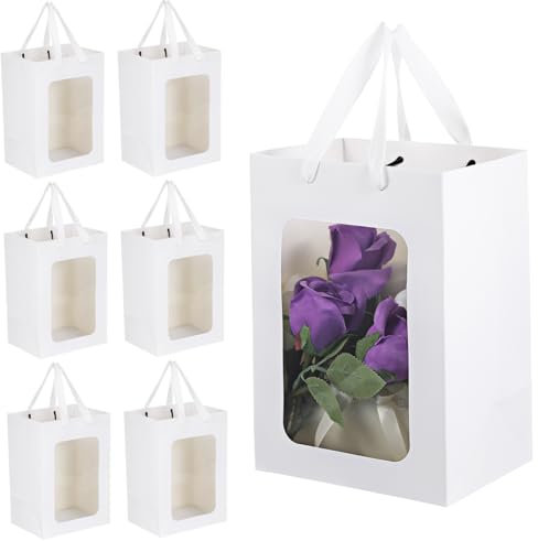 Hohopeti 20stücke Geschenktüten Aus Stabilem Papier Mit Großem Transparentem Fenster Mittelgroßes Geschenkpapier Weiße Tragetaschen Mit Griffen Für Hochzeit Party Und Verpackung