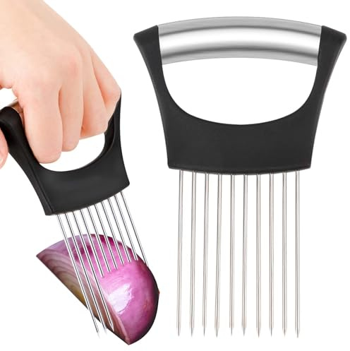 Onion Slicer Holder Stainless Steel Vegetable Cutter Lemon Cutter for Slicing Food Slicer Assistant Tool Kitchen Utensils for Potato Tomato Avocados Eggs Fruit Meat