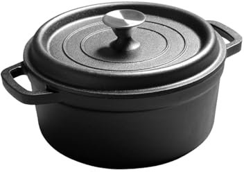 LOVIVER Cast Iron Dutch Oven Skillet,Multipurpose,Easy Clean,Sturdy Cookware Double Ear with Lid for Camping Bread Housewarming Gifts, 10cm