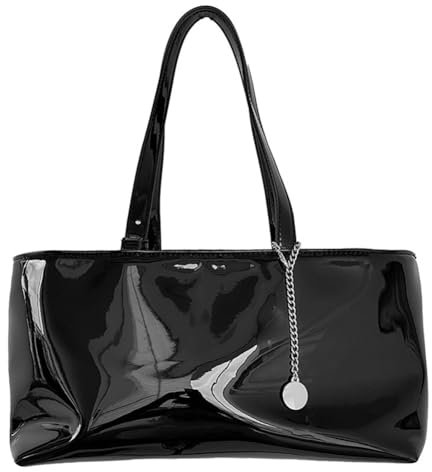 WMFASBAG Borsa da donna in pelle verniciata Borsa tote semplice in pelle PU Borsa tote casual di capacità Borsa da lavoro da viaggio femminile (Nero)