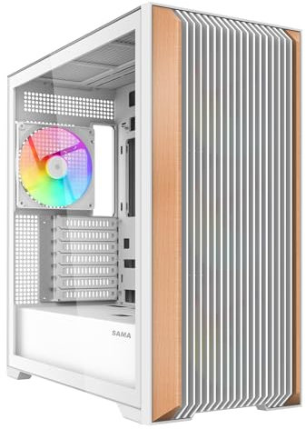 SAMA Boîtier PC Z60 en bois de noyer véritable, boîtier PC ATX, 4 ventilateurs ARGB PWM pré-installés, prend en charge un radiateur de 360 mm sur le dessus, port de type C, boîtier d'ordinateur de