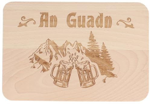 Spruchreif Tagliere per la colazione An Guadn con motivo montagna, tagliere in legno di faggio con incisione, tagliere 22 x 15 cm, idea regalo per gli amanti della montagna