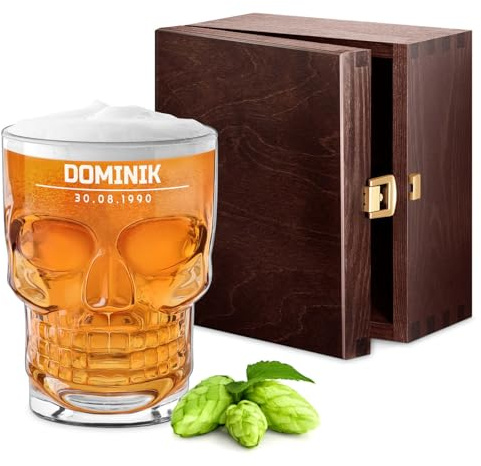 Maverton Chope à Bière Personnalisable 500 ml Avec Tête De Mort | Idee Cadeau Homme Unique, Verre a Biere Original Crâne, Cadeau Personnalisé Pour Anniversaire
