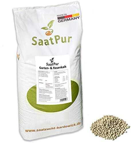 SaatPur® Rasenkalk - 2,5 Kg für ca 50 qm - Gartenkalk gegen Moos und saure Böden - Magnesiumkalk - Magnesiumkalk als gekörnter Rasen-Kalk-Granulat für einfaches Ausbringen auch mit Streuwagen