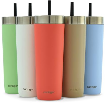Contigo No-Spill Tumbler with Straw 720 ml | 100% Leak-Proof & Spill-Proof | Stainless Steel Vacuum Insulated Water Bottle with Lid | Cold for 14 Hours | Travel Mug | Thermal Flask | BPA Free
