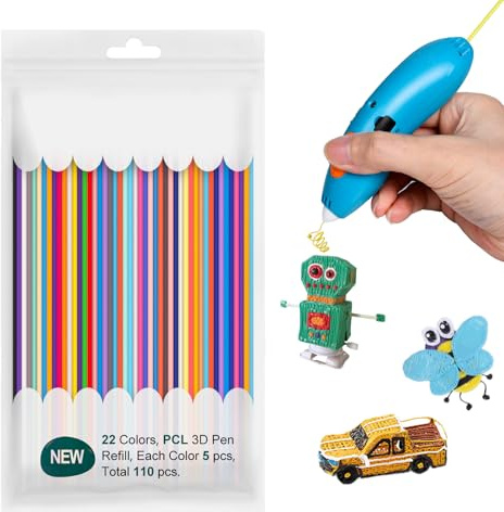 110 st 3D-penna filament, 2,5 mm, 22 färger, 3D-penna filamentpåfyllning, PCL-filament, 3D-penna för 3D-skrivare med låg temperatur, 15,2 cm x 5 st per färg