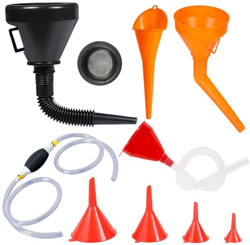 Ksnowqi 10 Pièces Entonnoir Essence, Entonnoir Voiture, Entonnoir Huile Moteur en Plastique, Entonnoir Carburant, Entonnoir Universel à Essence avec Tuyau et Bec Amovible Extension Flexible