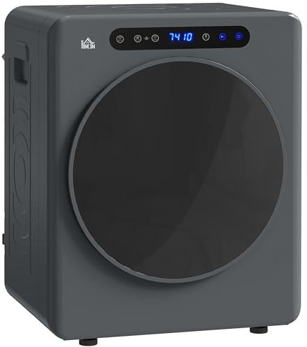 HOMCOM 4kg Vented Tumble Dryer, 1000W Compact Freestanding Front Tumble Dryer with Stainless Steel Tub, Timer, 6 Heat Settings, Small Portable Clothes Drying Machine, Grey