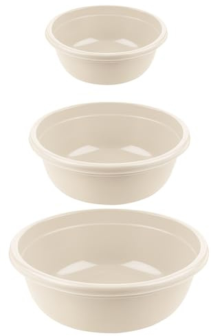 Set di 3 Bacinelle Rotonde in Plastica senza BPA – Bacinella Bucato 5L, 7,5L e 10,5L – Bacinella Grande e Catino per Bucato – Contenitore Multiuso per Lavaggio, Pulizia e Giardino (crema)