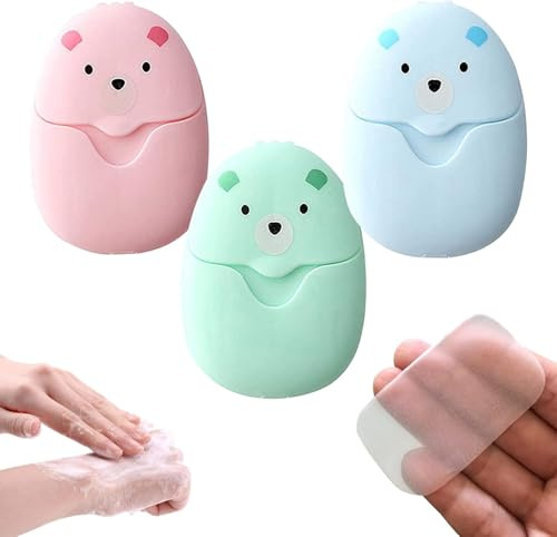 Sapone di Carta usa e Getta, 3 pezzi Mini Saponi di Carta Portatili, Portable Soap Sheets Camping, 150 Fogli di Carta Sapone Scaglie di Sapone per Viaggi, Campeggio, Servizi Igienici All'aperto