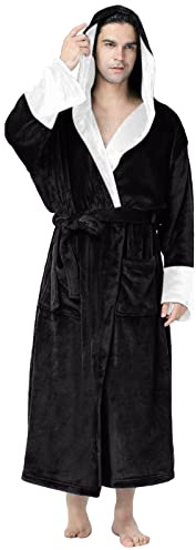Duohropke Albornoz para hombre de algodón de rizo con capucha, talla extragrande, corto, hasta la rodilla, para sauna, de casa, albornoz de sauna, 01 negro, 5XL