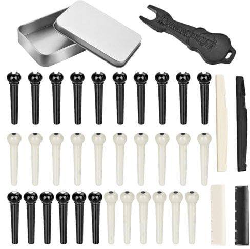 Bridge Pins for Acoustic Guitar | Guitar String Pegs - Music Instrument Replacement Parts Kit with Puller Remover and Saddle for Beginner School Recording Studio Live Performance Home Concert Stage