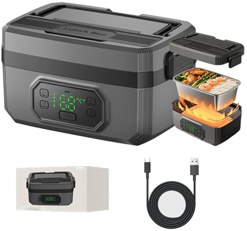 Caja De Almuerzo Eléctrico Portátil De 1.6l/1.2l Para Adultos Con Temporizador, Caja De Almuerzo Calentada De Alimentos Autofoñadores De 24000 Mah De Batería Alimentada, Divisor De Bandeja Extraíble