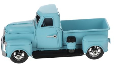 Amosfun Vintage Iron Pickup Truck Model Blue Retro Car Ornament Farmhouse Truck Decor Handcrafted Metal Craft Home Decoration