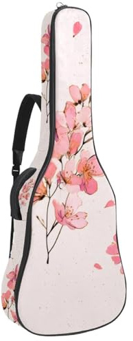 Gitarrentasche in voller Größe, 101,6 cm, 104,4 cm, 106,7 cm, Tragetasche für E-Bass, klassische Gitarre, Pink Ditsy Floral mit grünen Blättern Muster, Mehrfarbig 02, 42.9x16.9x4.7 in, Lässiger