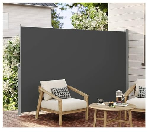 Seitenmarkise Aluminium versenkbar 200x350 cm für Balkon Terrasse & Garten Blickdicht Sonnenschutz Rollos Outdoor Zaun (Grau)