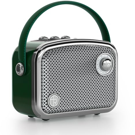 TOMPROAD Altoparlante Bluetooth portatile in stile vintage, marrone, design retrò con griglia in rete metallica, forma quadrata compatta (Verde)