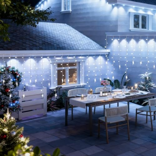 Jaxguom Weihnachtsdeko Außen, Eiszapfen Lichterkette mit Fernbedienung, 10M(plus 5M Kabel), 360 LEDs, 8 Modi & Timer, Kaltweiß, Ideal für Garten, Balkon, Hausfassade & Party