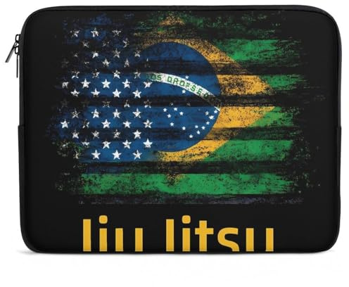 Jiu Jitsu Brazil USA Flag Slim Laptop Sleeve for Men Women Large Capacity Zippered Case for Office Travel