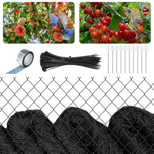 Mineup 7,5 mx 15 m Vogelschutznetz, 2.5 x 2.5 cm Vogelnetz Schwarz, Vogelschutznetz Engmaschig, Taubennetz Balkon, Pflanzennetz für Hühnergehege, Teichnetz Obstbaumnetz für Schützt Obstbäume un Gemüse