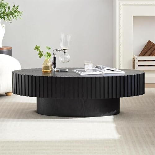ZUOWENYG Handgefertigter ovaler Couchtisch Holz (43.3x23.6x13.8in, schwarz) | Geriffelt, Mitte des Jahrhunderts, Trommel-Couchtisch, Wohnzimmer, Wohnung, Stabil und Langlebig Mitteltisch