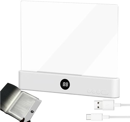 Lampe Plate Pour Lire La Nuit Dans Le Lit | Lumière LED Transparente | Panneau De Plaques, avec Minuterie, Panneau Transparent 3 Couleurs, Sans Fil, Protection Des Yeux