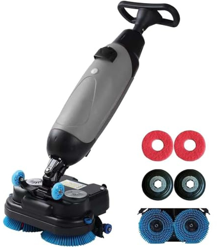 GJBMXSM Commercial Floor Scrubber Machine with Double Brushes and Pads, Heavy Duty Floor Cleaner Polisher and Buffer- Deep Cleaning Tile and Grout, Hardwood Floors and Carpets Grey