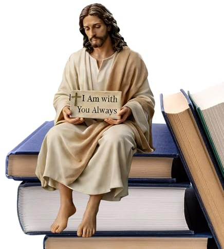 Dayysiuy Figura De Jesús De Resina para Escritorio, 12cm Estatua De Jesús Sentado Hecha A Mano con Estoy Siempre, Decoración Coche Hogar Oficina, Regalo Religioso