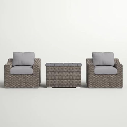 Fully Assembled 2-Person Outdoor Patio Furniture Set, Rattan Wicker Seating Group with Plush Cushions for Balcony Porch Backyard,GreyMix