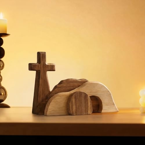 Generico Decorazione Pasquale del Sepolcro Vuoto - Materiale in Legno con Dettagli Levigati A Mano, Scena della Resurrezione per Mensola, Scrivania, Tavolo della Casa, Simbolo di Fede Cattolica