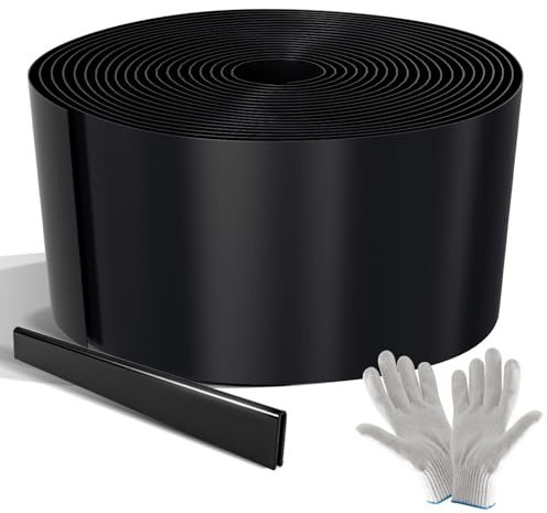 Peviasot Rasenkante 10 m, 15 cm hoch, Beeteinfassung aus Metall, 0,3 mm Stahl mit umgelegten Kanten, schwarz beschichtet, inkl. Verbinder und Handschuhe, Beetumrandung