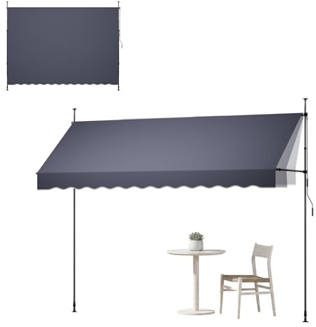 VEVOR Tenda da Sole Retrattile Manuale 350 cm per Esterni, Tendalino Parasole Retrattile Colore Grigio Scuro, Altezza Regolabile, con Manovella Manuale, per Cortile Giardino Balcone Garage Vetrina