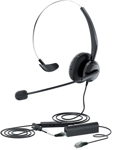 PChero Auriculares para teléfonos Cisco IP, manos libres, centro de llamada, cancelación de ruido, cable mono de 4 pines RJ9 de cristal con micrófono para teléfonos de mesa Cisco IP