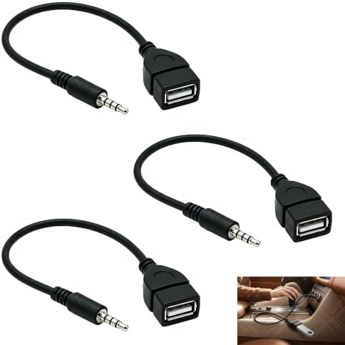 Telaryn 3 PCS Câble USB Femelle vers Jack Mâle 3.5mm, Adaptateur USB Femelle vers Jack 3.5mm AUX Audio, Câble Convertisseur USB Mâle pour Lecture MP3 Autoradio Compatible Voiture CD DVD avec Fonction