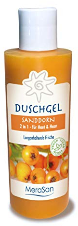 MeraSan 2in1 Duschgel & Haarshampoo Natural - vegane Naturkosmetik mit Sanddorn-Öl und Rügener Heilkreide für Haut und Haar - 200ml