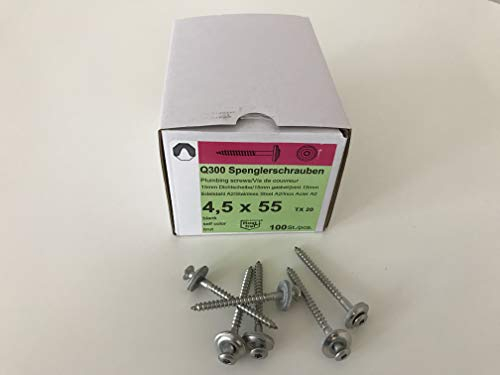 Spengler-Schrauben 100 Stück TX20 EPDM-Dichtscheiben 4,5x55mm für Trapez-Sinus 76/18 Wellplatten PMMA Acrylglas
