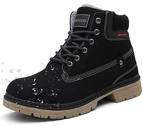 Stivali Uomo Donna Inverno Scarpe da Neve Caldi Snow Boots Impermeabili Stivaletti Pelliccia Stringate Outdoor, Nero, 44 EU