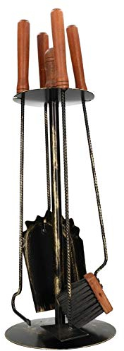KOTARBAU® Kaminbesteck mit Ständer Set Kaminzubehör Kaminständer Schürhaken Aschekratzer Kohlenschaufel Besen Kamingarnitur Kaminset Ofenbesteck Schwarz
