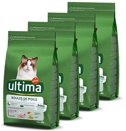 Ultima Croquetas Control de Bolas de Pelo de Pavo para Gato: Pack 4 x 1,5 kg - Total 6 kg