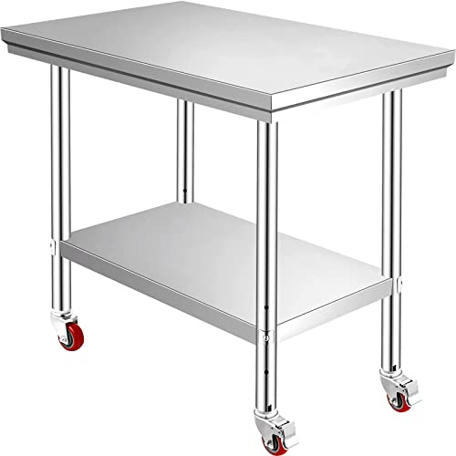 VEVOR Arbeitstisch 36x24 Zoll, Edelstahl Küchentisch mit Höhenverstellbarer Ablage