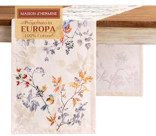 Maison d' Hermine Runner da tavola Equinoxe - Beige in 100% cotone per feste, cene, festività, cucina, giorno del Ringraziamento, Natale (50cm x 150cm)