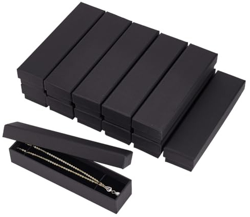 BENECREAT 12 Packung Schwarze Halskette Karton Schmuckschatulle 18x4.5x3cm Kraftpapierschachtel Lange Schmuck Geschenkbox mit Schwamm für Halskette Schmuck Präsentation